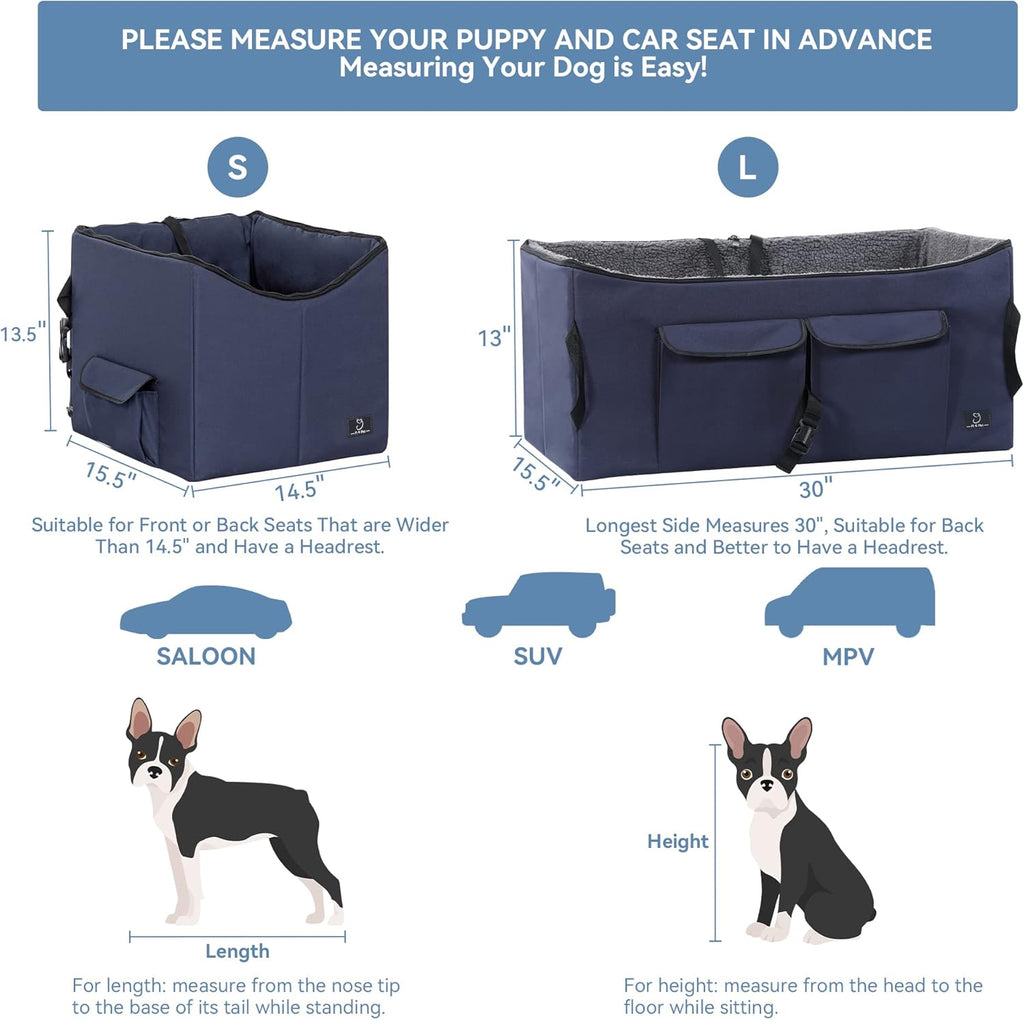 Dog Car Seat for Medium & Large Dogs – Washable Cover, Safety Leashes, Storage Pockets, Foldable & Portable, Fits Car Back Seat or SUV’s Trunk