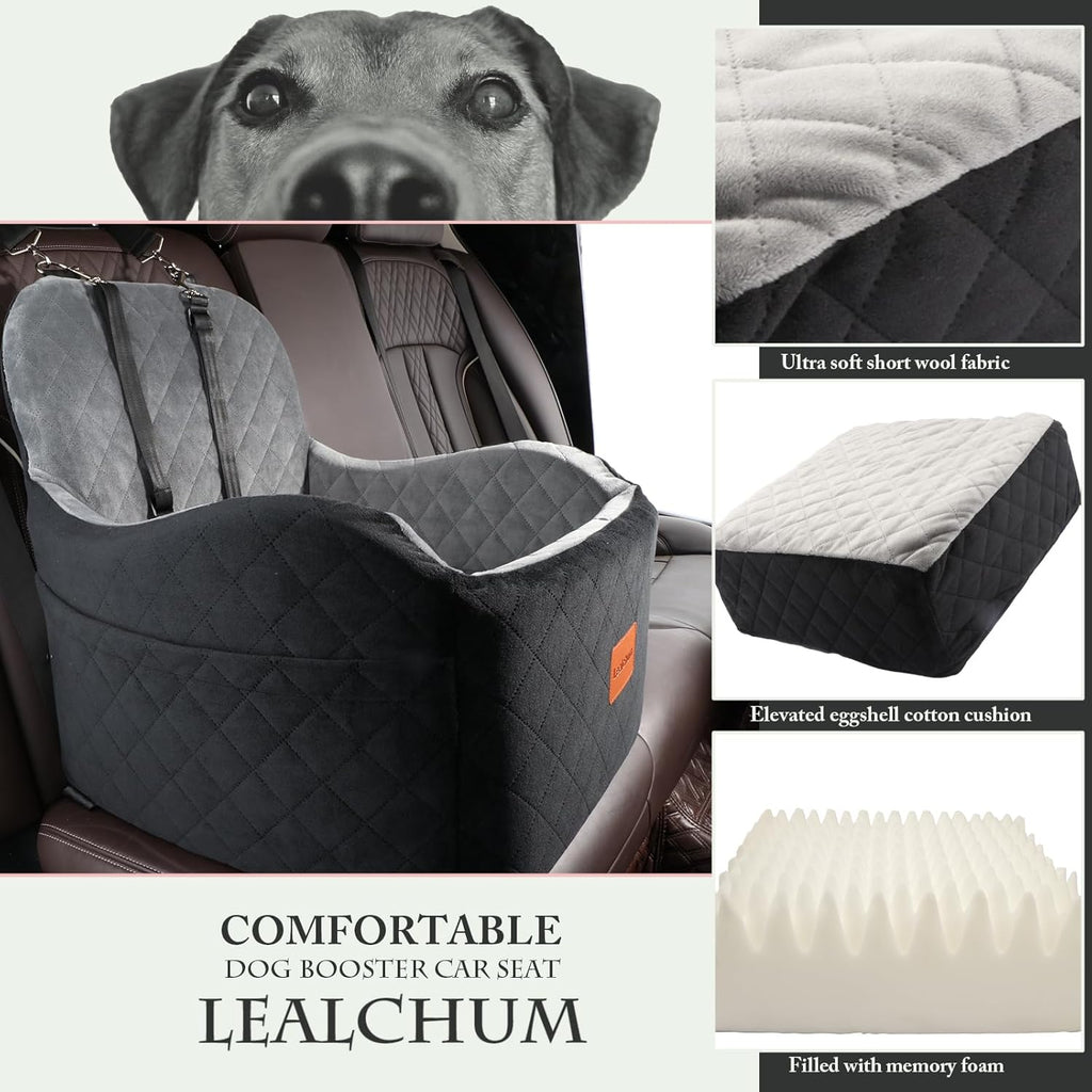Dog Booster Car Seat for Small/Medium Dogs, Memory Foam Elevated Cushion, Fully Detachable & Washable with Safety Leashes, Fits All Car Seats & SUV