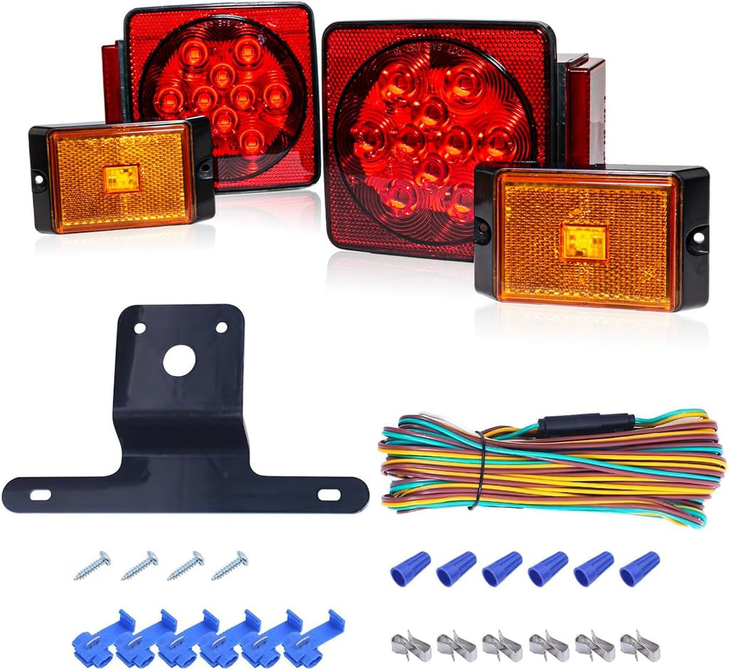 Trailer Light Kit - 12V All-LED, Left and Right Waterproof Submersible for Trailers, Boat Trailers, Trucks, Marine Campers, RVs, and Snowmobiles - Red