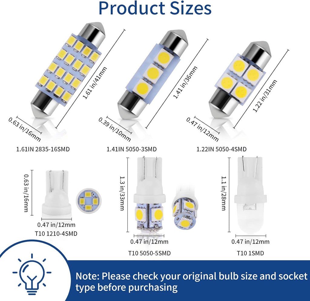 42 Pieces Universal Interior Car Lights, Super Bright White Dome Map Tail Cab Lights Bulb Kit Set