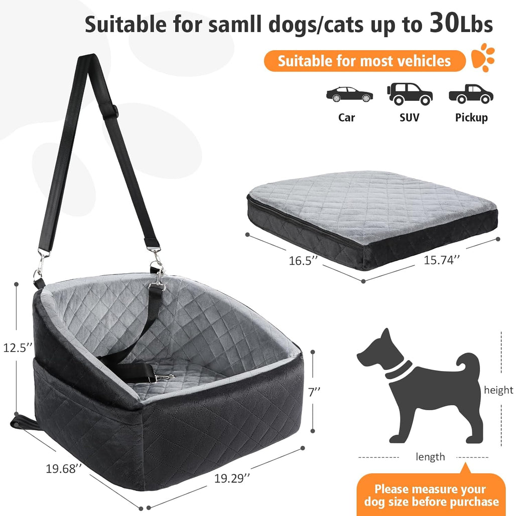 Under 30lbs Dog Car Seat for Small Dogs With Storage Pockets and Dog Safety Belt