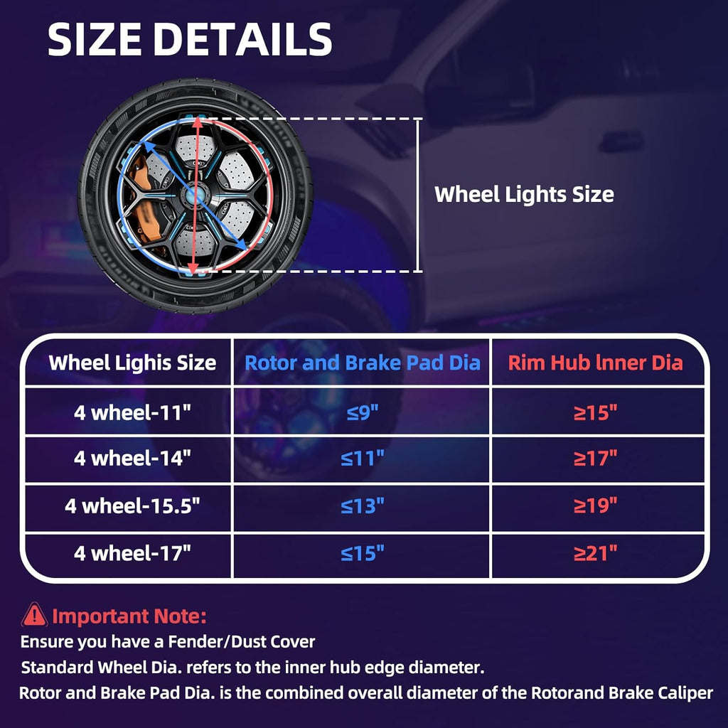 4PCS 15.5" Double Sided RGB LED Wheel Ring Lights with APP & Remote Control