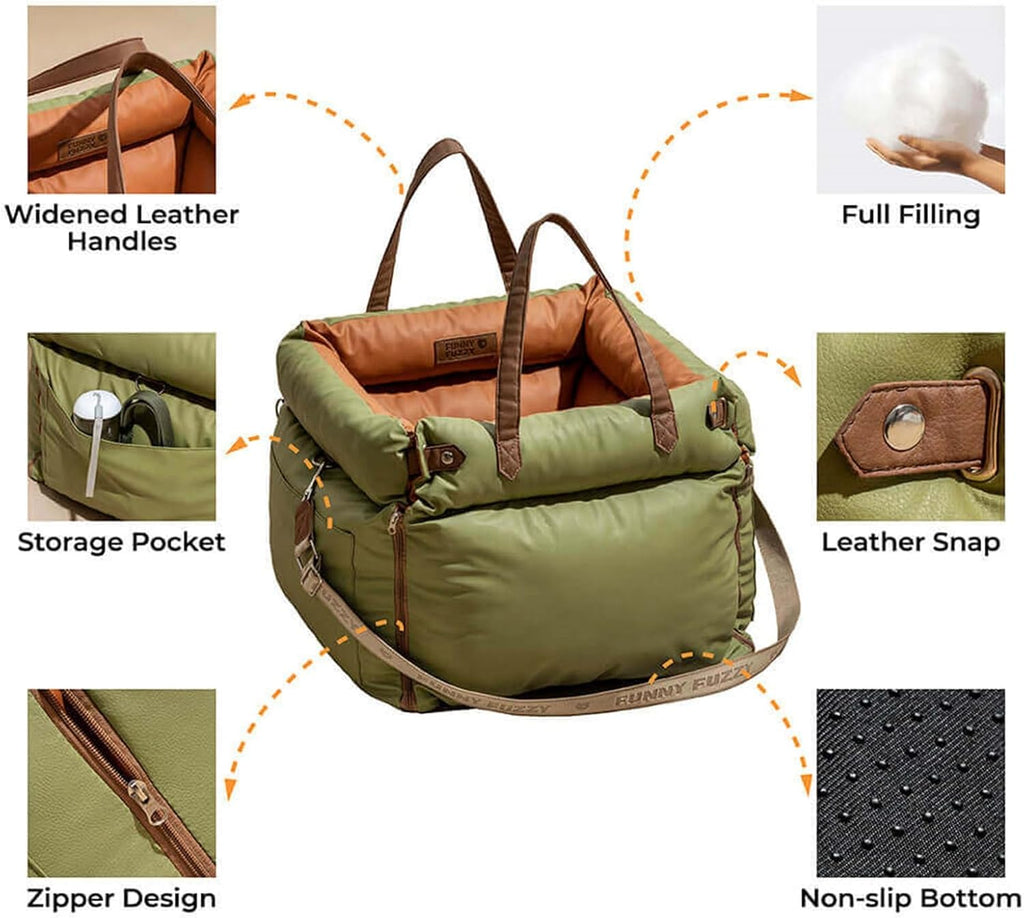 Leather Dog Car Seat for Small ＆ Medium Sized Dogs Up to 35lbs For Travel and Home