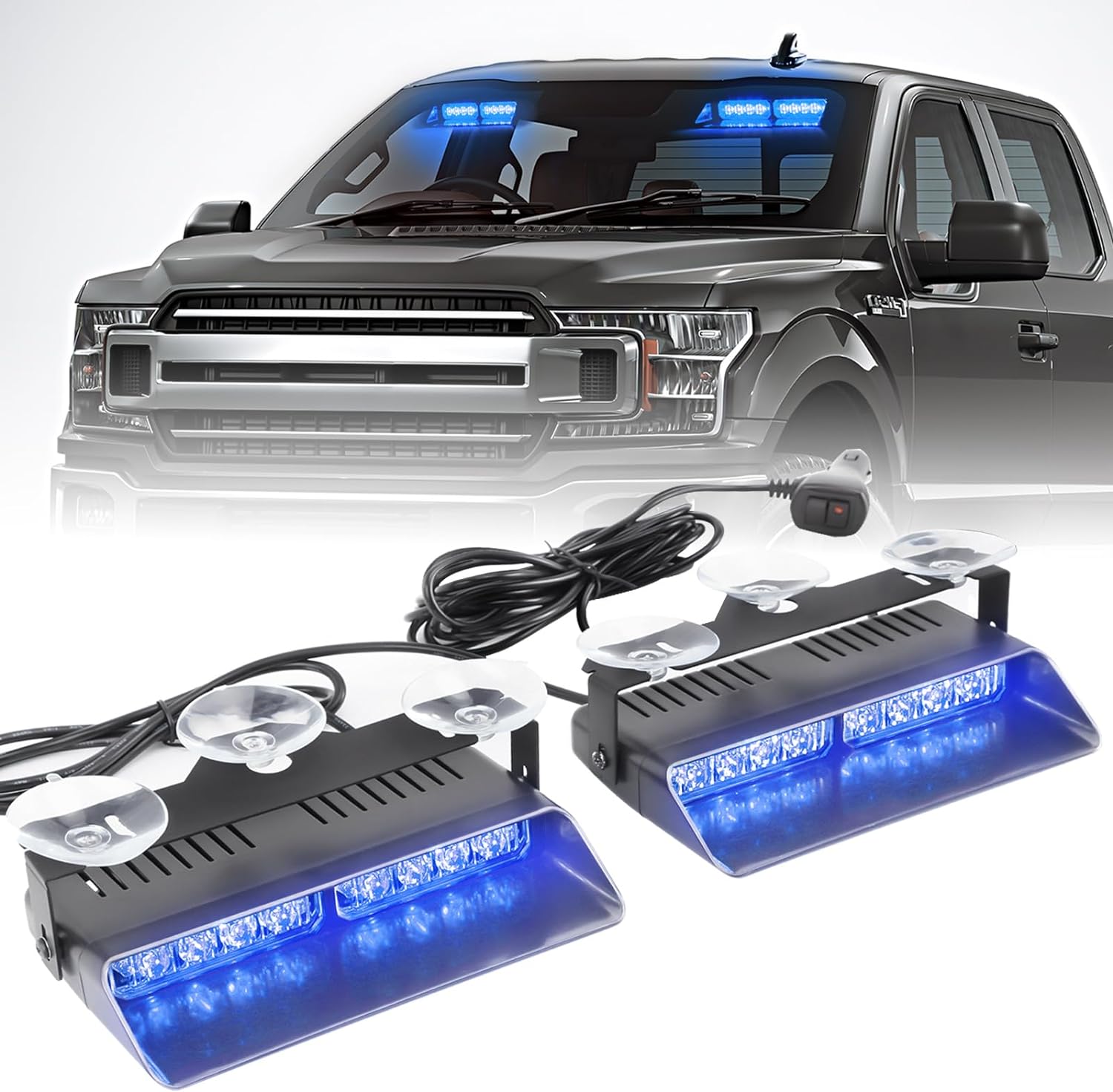 2x7.5" 16 LED Emergency Strobe Light Bar, 26 Flash Modes, Front/Rear Windshield Safety Warning Light for Police Firefighter Construction Vehicles Trucks