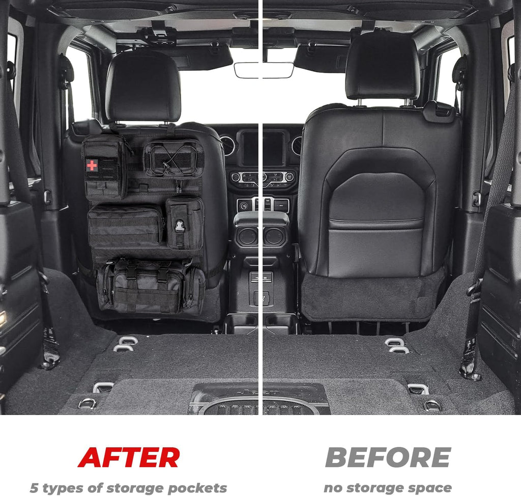 Universal Tactical Car Seat Back Organizer Patrol Bag Tactical Molle Vehicle Organizers with 5 Detachable Molle Pouches Multi-function Designed
