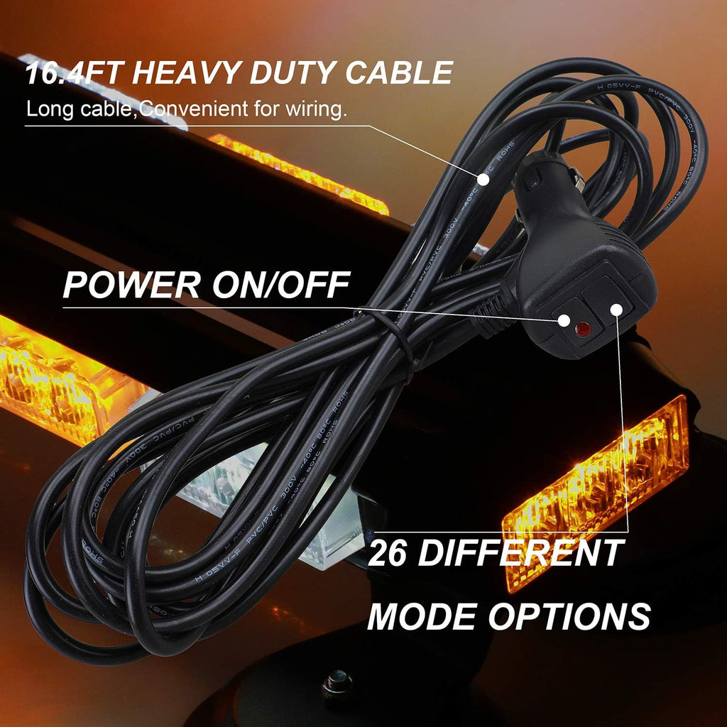 30 LED Strobe Flashing light Bar, High Intensity Emergency Hazard Warning Safety Beacon Light w/Magnetic Base 16ft Cord for Car Trucks Trailer Roof Safety(Amber White Amber White)