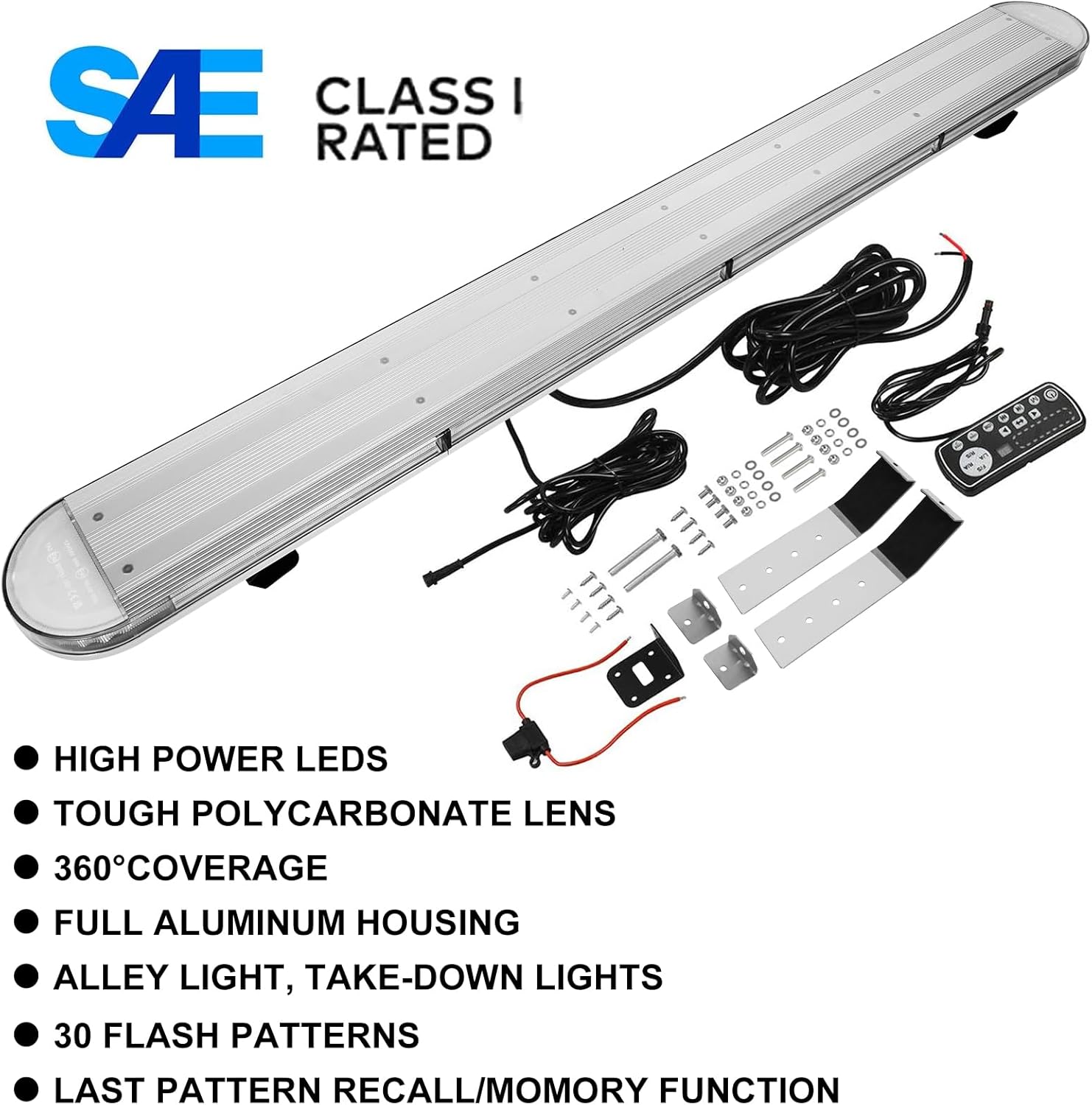 48" High-intensity LED Roof Mount Emergency Strobe Light Bar – 29 Flash Modes, Amber, for Tow Trucks & Construction Vehicles with Control Panel & Alley Lights