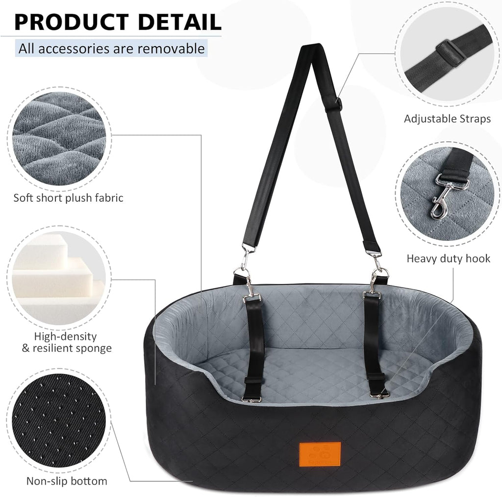 Dog Car Seat, Suitable for large dogs and two small dogs, Upgraded Dog Booster Seat, Detachable & Washable Travel Bed Dog Seat with Thick Cushion, Installable in Car Back Seat or SUV's Trunk