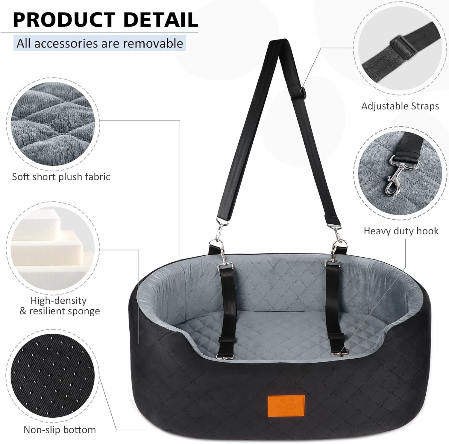 Dog Car Seat, Suitable for large dogs and two small dogs, Upgraded Dog Booster Seat, Detachable & Washable Travel Bed Dog Seat with Thick Cushion, Installable in Car Back Seat or SUV's Trunk