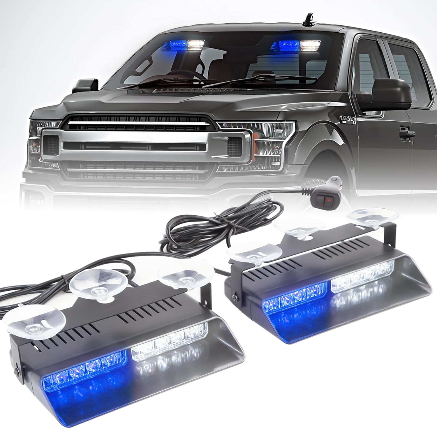 2x7.5" 16 LED Emergency Strobe Light Bar, 26 Flash Modes, Front/Rear Windshield Safety Warning Light for Police Firefighter Construction Vehicles Trucks