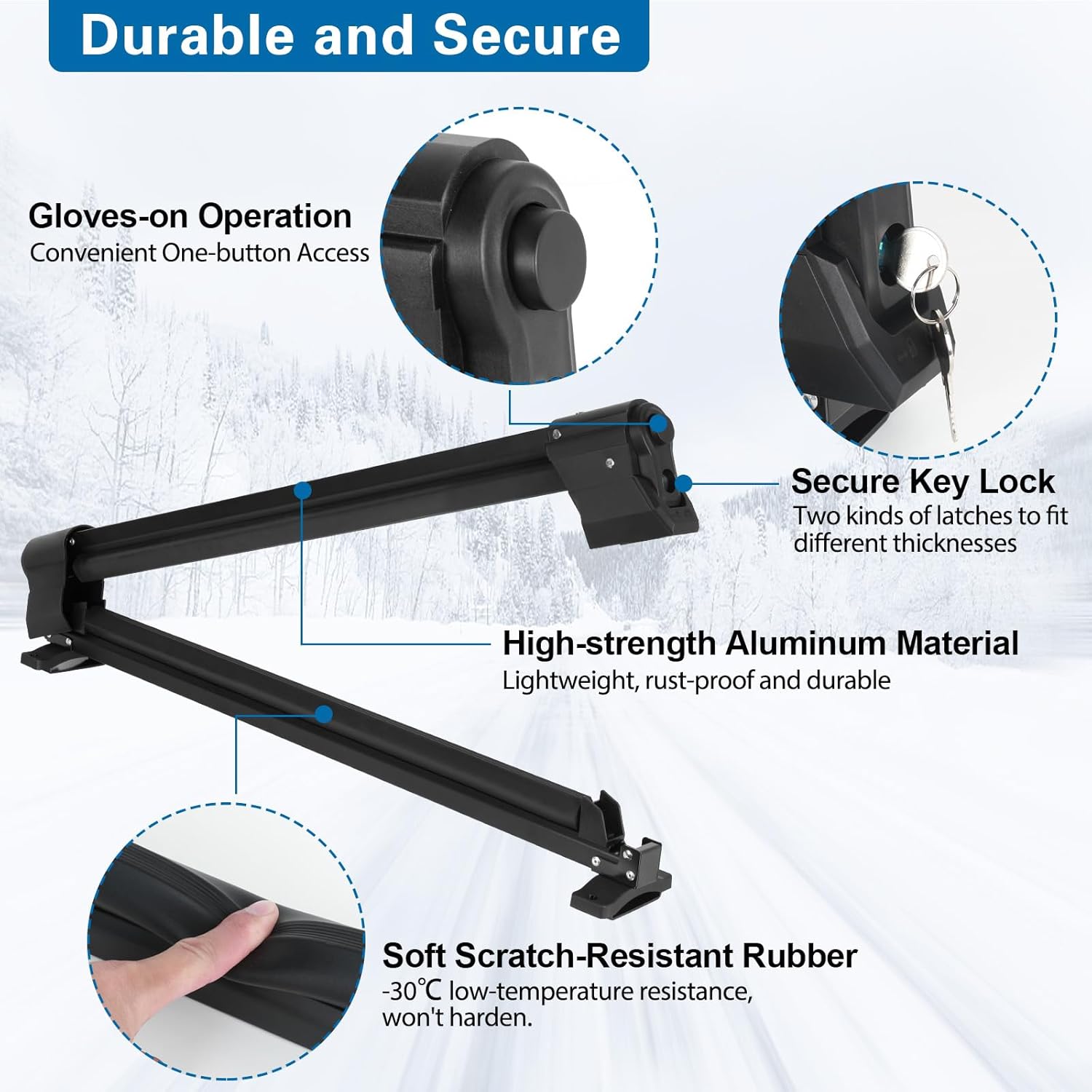 Aluminum Ski Rack for Roof Rack fit 6 Pairs of Skis or 4 Snowboards