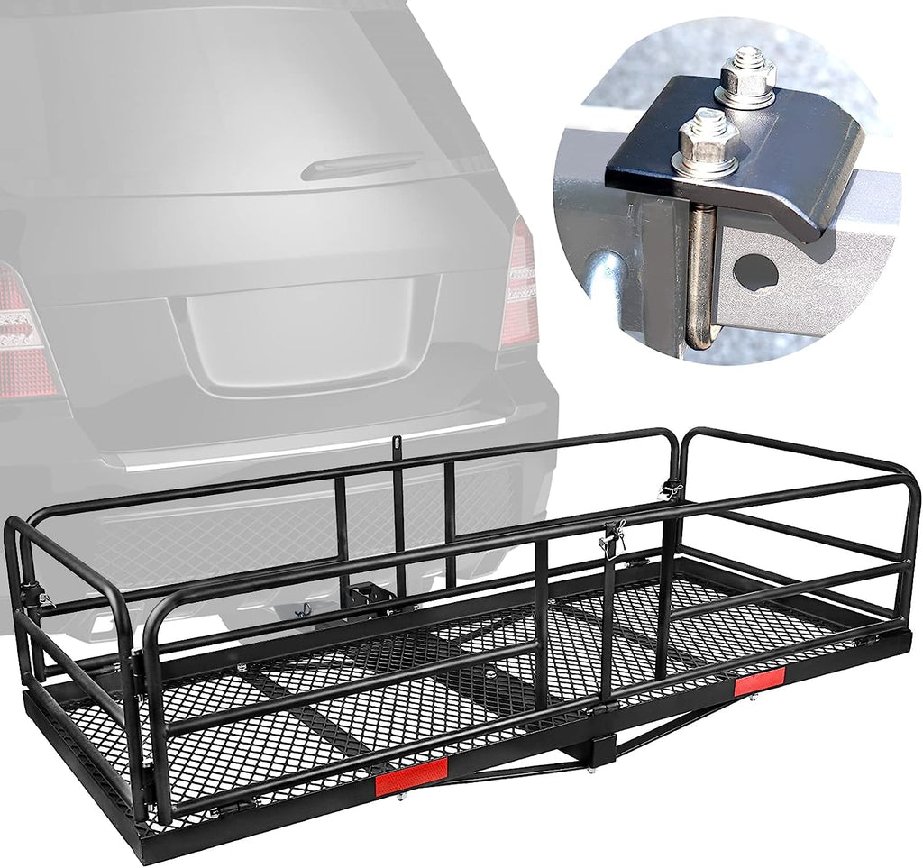 Hitch Mount Cargo Carrier Rack High Side 59" x 24" x 14" Folding Rear Luggage Basket Fits 2" Receiver for Car SUV Camping Traveling