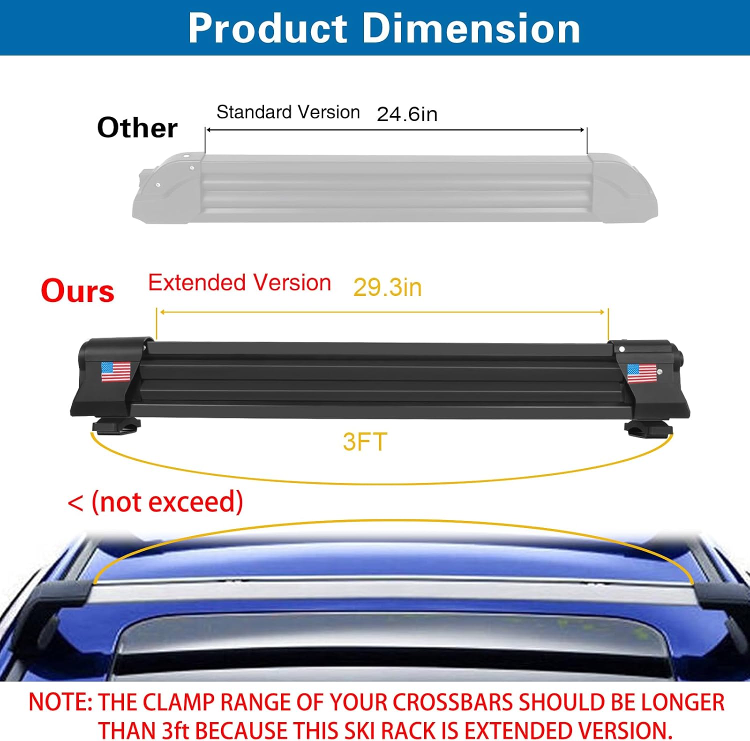 Aluminum Ski Rack for Roof Rack fit 6 Pairs of Skis or 4 Snowboards