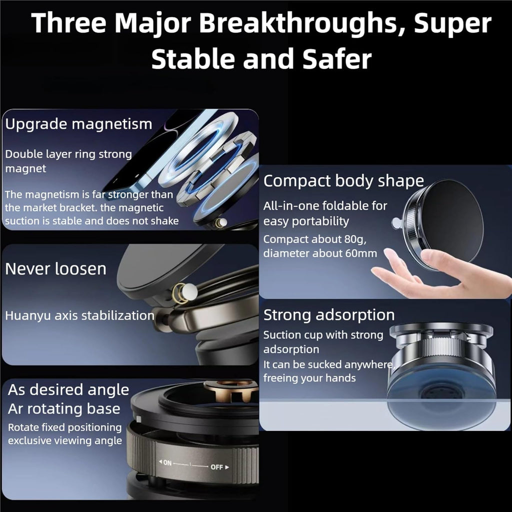 360° Magnetic Suction Phone Mount – Foldable Dual-Axis Stand for Car, Desk & Travel