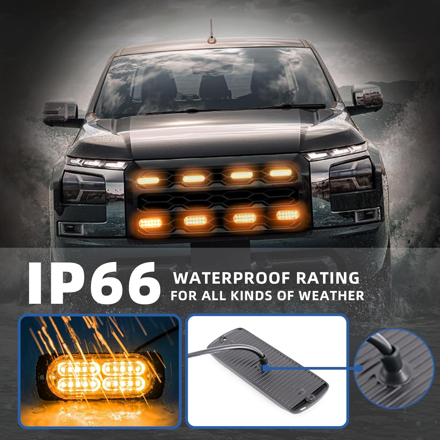 8pcs Sync Feature Emergency Strobe Grille Lights LED Ultra Slim Surface Mount Flashing Hazard Warning Light Bar with Controller for Firefighter/Construction/Trucks/Vehicles/Car