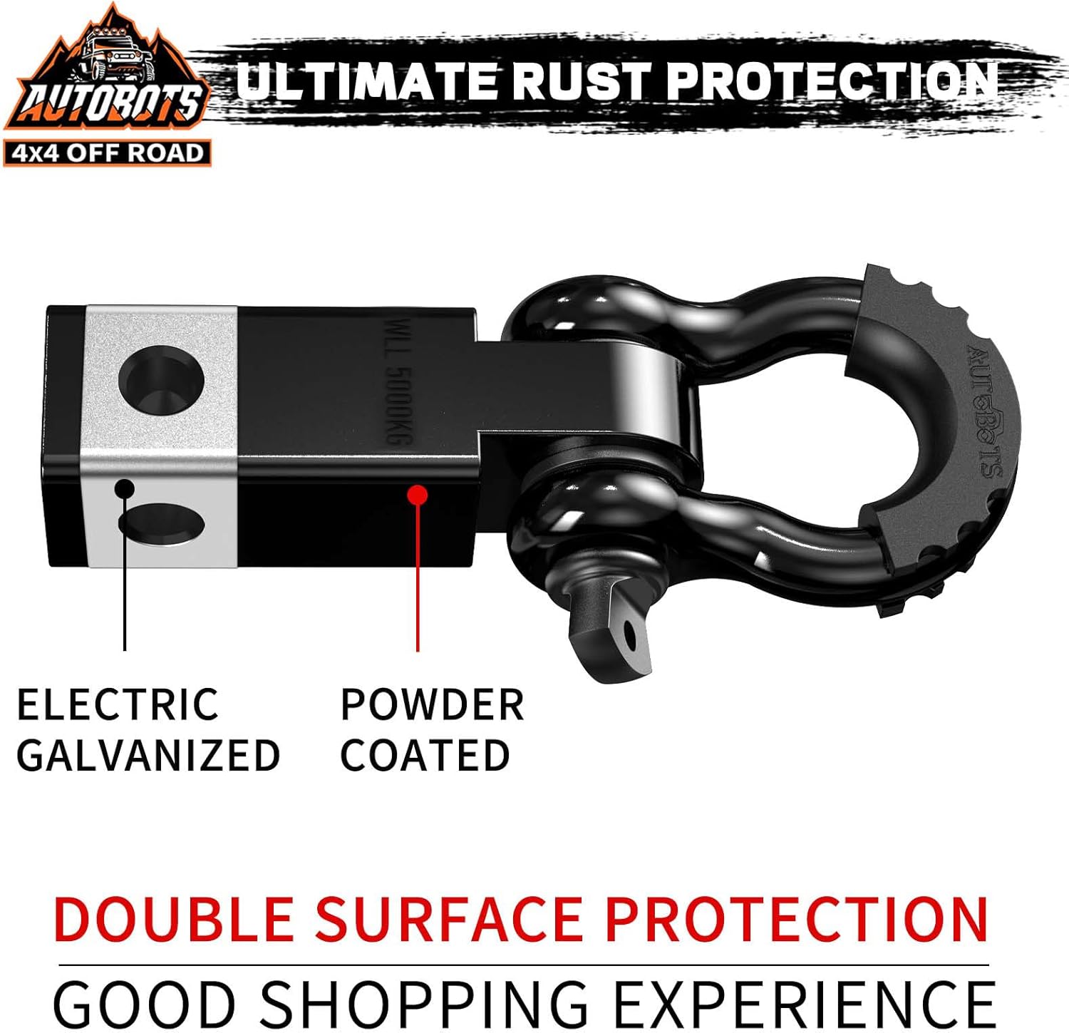 Tow Hitch Receiver 2, 45,000 Lbs Break Strength Heavy Duty Receiver with 5/8 Screw Pin, 3/4 Shackle, Towing Accessories for Vehicle Recovery Off-Road