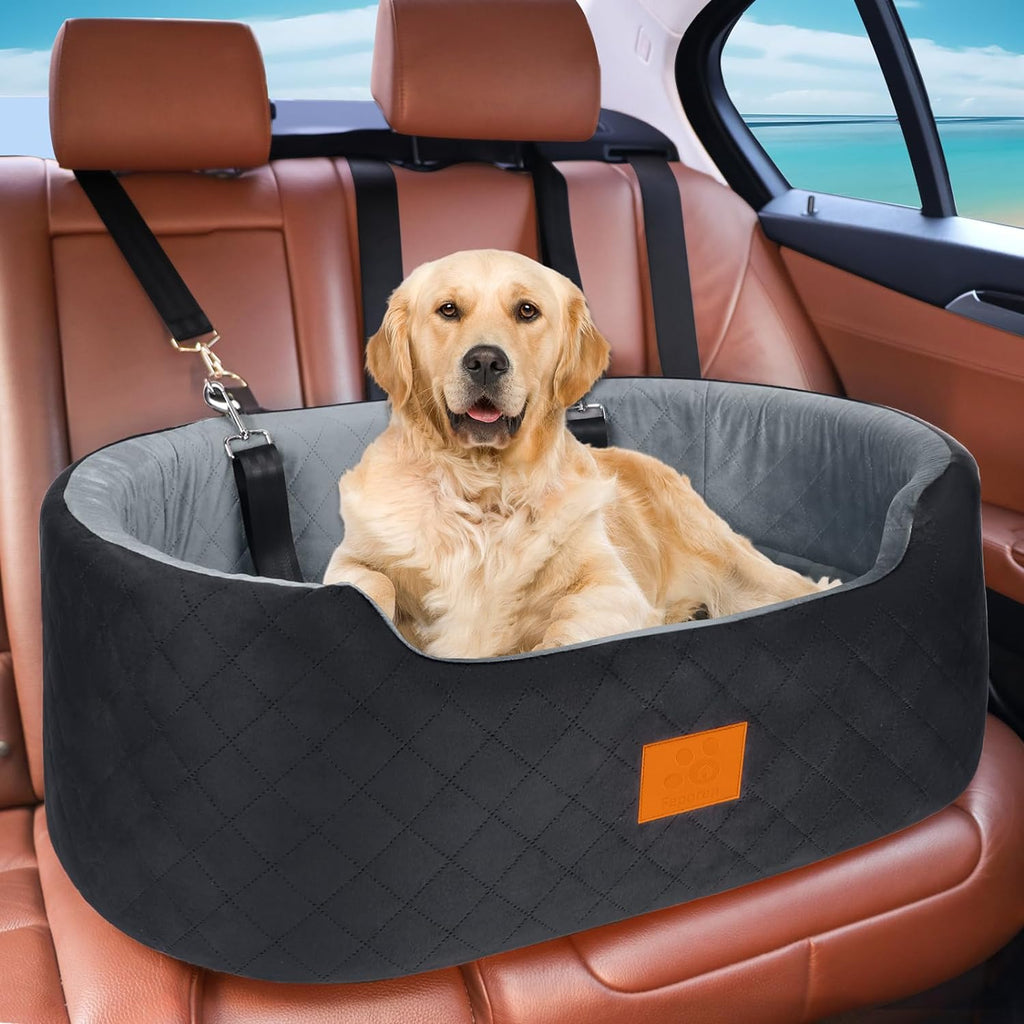 Dog Car Seat, Suitable for large dogs and two small dogs, Upgraded Dog Booster Seat, Detachable & Washable Travel Bed Dog Seat with Thick Cushion, Installable in Car Back Seat or SUV's Trunk
