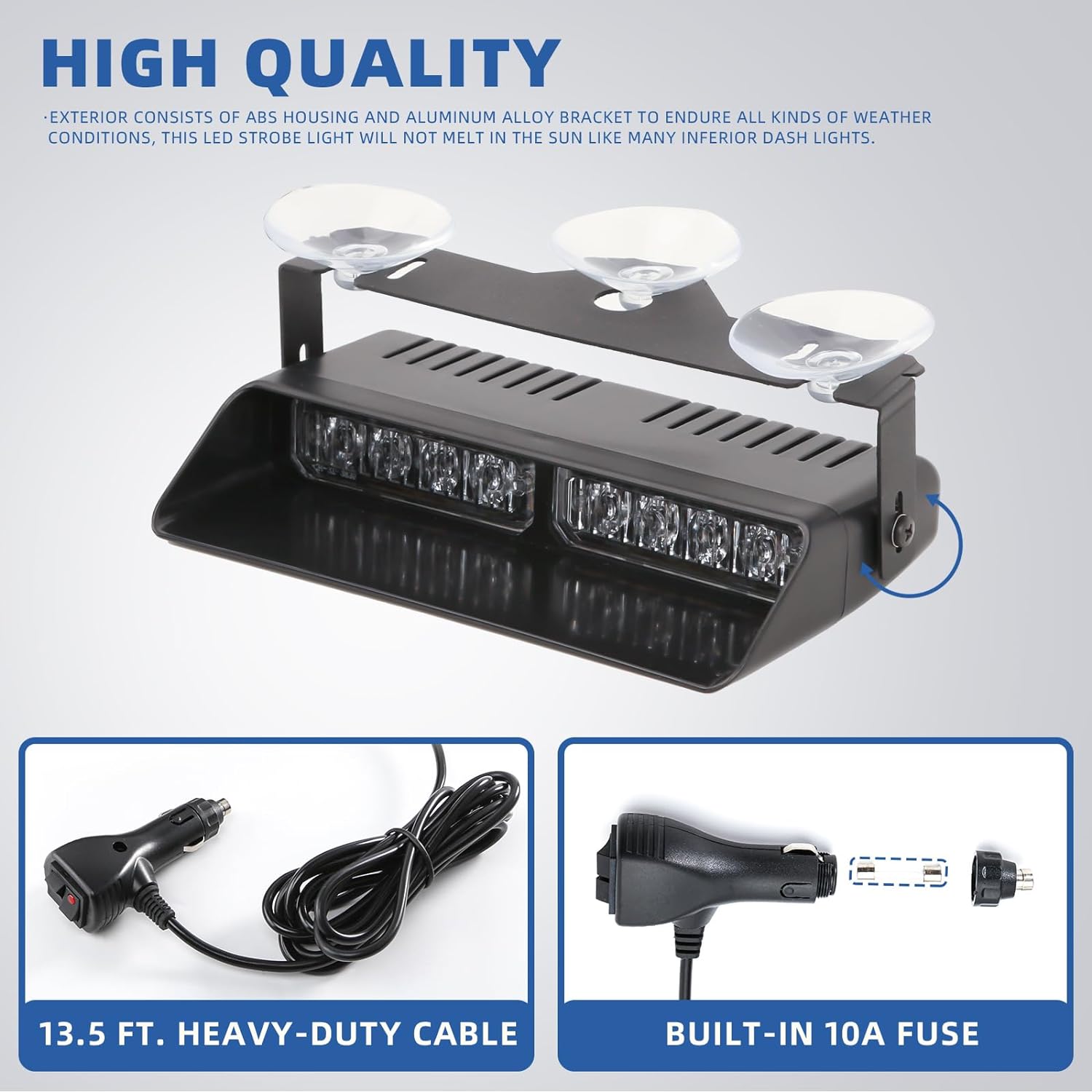 2x7.5" 16 LED Emergency Strobe Light Bar, 26 Flash Modes, Front/Rear Windshield Safety Warning Light for Police Firefighter Construction Vehicles Trucks