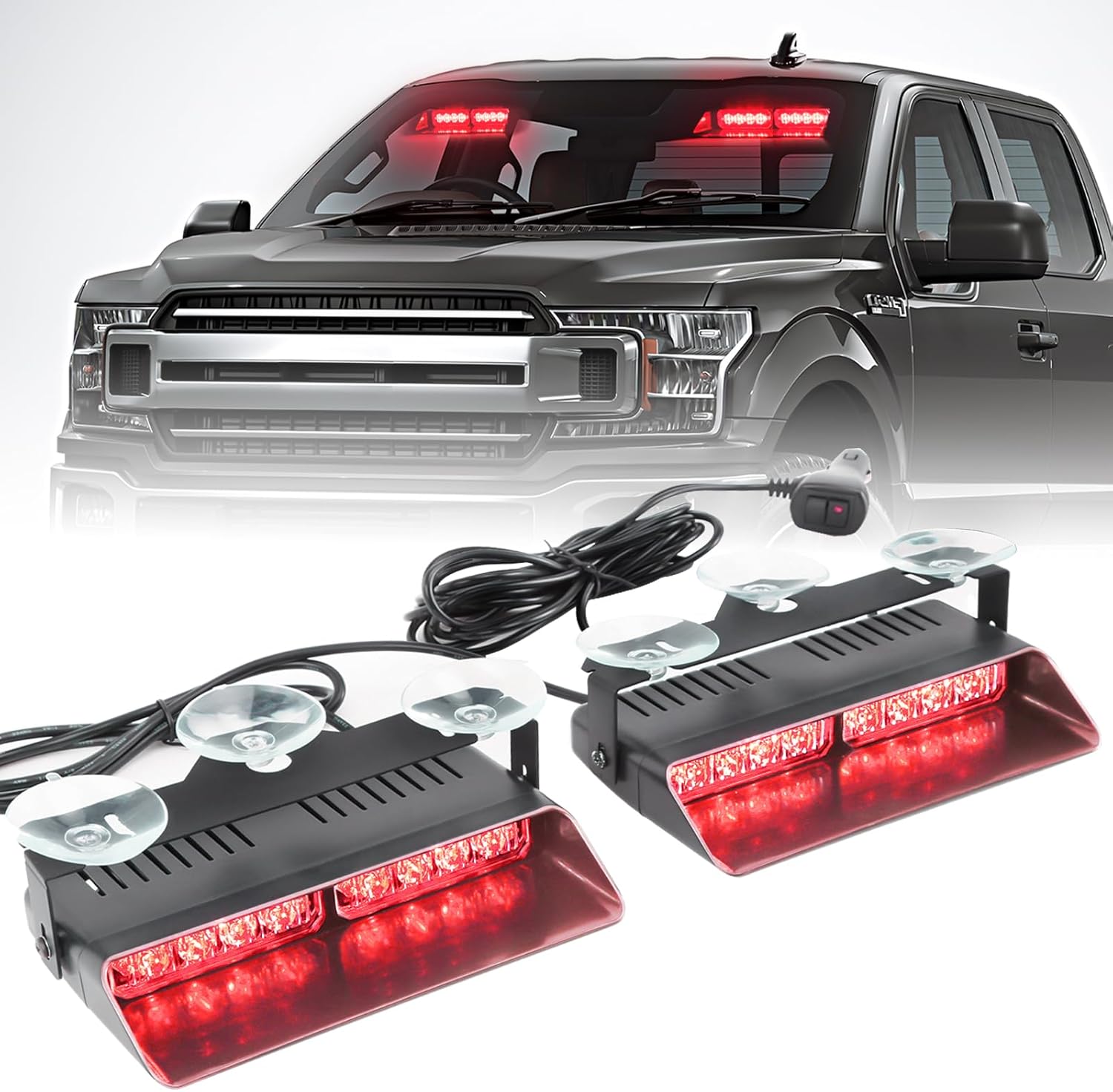 2x7.5" 16 LED Emergency Strobe Light Bar, 26 Flash Modes, Front/Rear Windshield Safety Warning Light for Police Firefighter Construction Vehicles Trucks