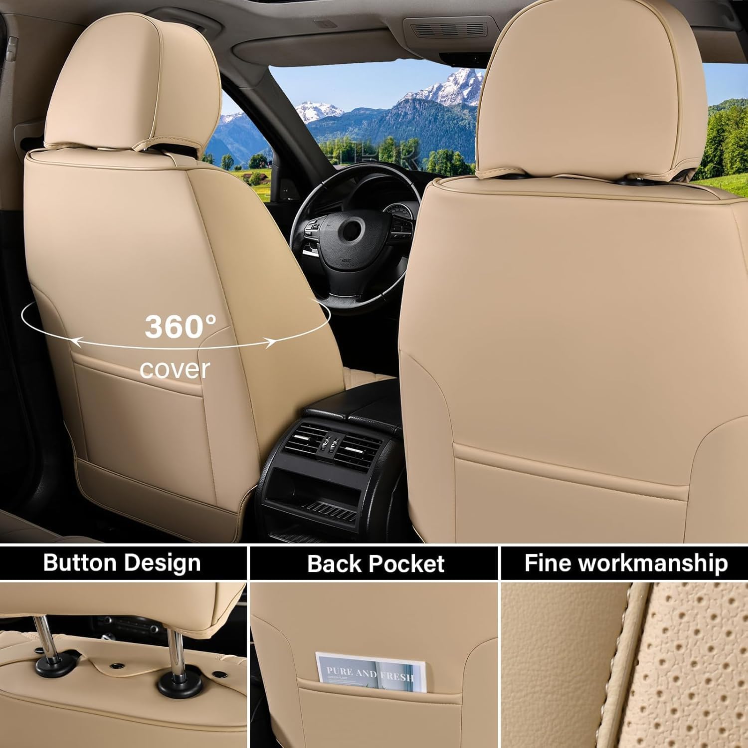Waterproof Nappa Leather Carseat Cover Universal Fit for Most Cars