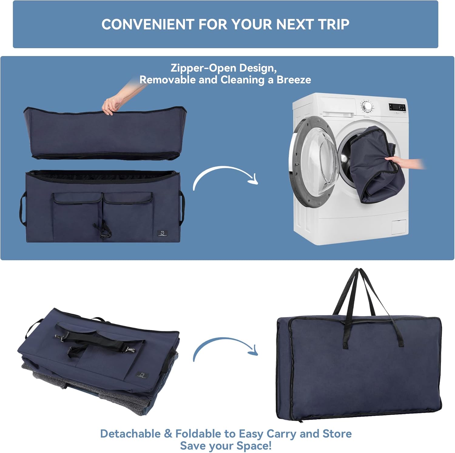 Dog Car Seat for Medium & Large Dogs – Washable Cover, Safety Leashes, Storage Pockets, Foldable & Portable, Fits Car Back Seat or SUV’s Trunk