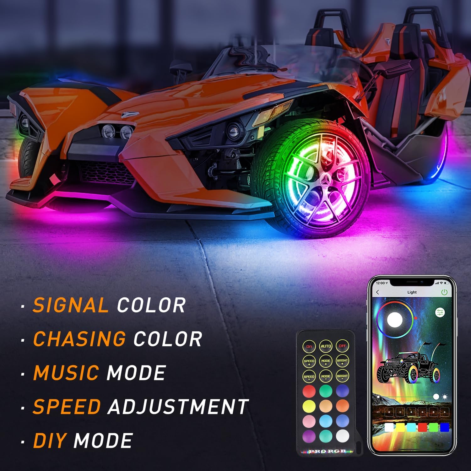 RGB Chasings Wheel Ring Lights for All Polaris Slingshot Models 2015-2022 2023 2024+