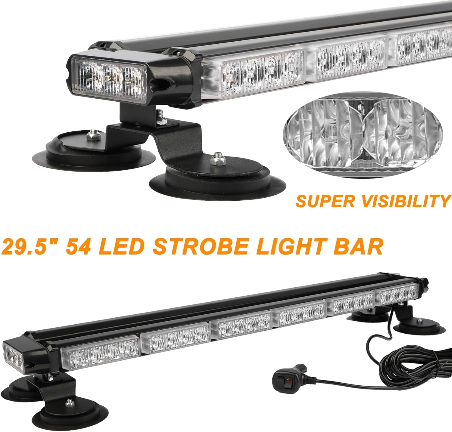 29.5" 54 LED Strobe Light Bar Double Side Flashing High Intensity Emergency Warning Flash Strobe Light with Magnetic Base for Safety Construction Vehicles Tow Trucks Pickup