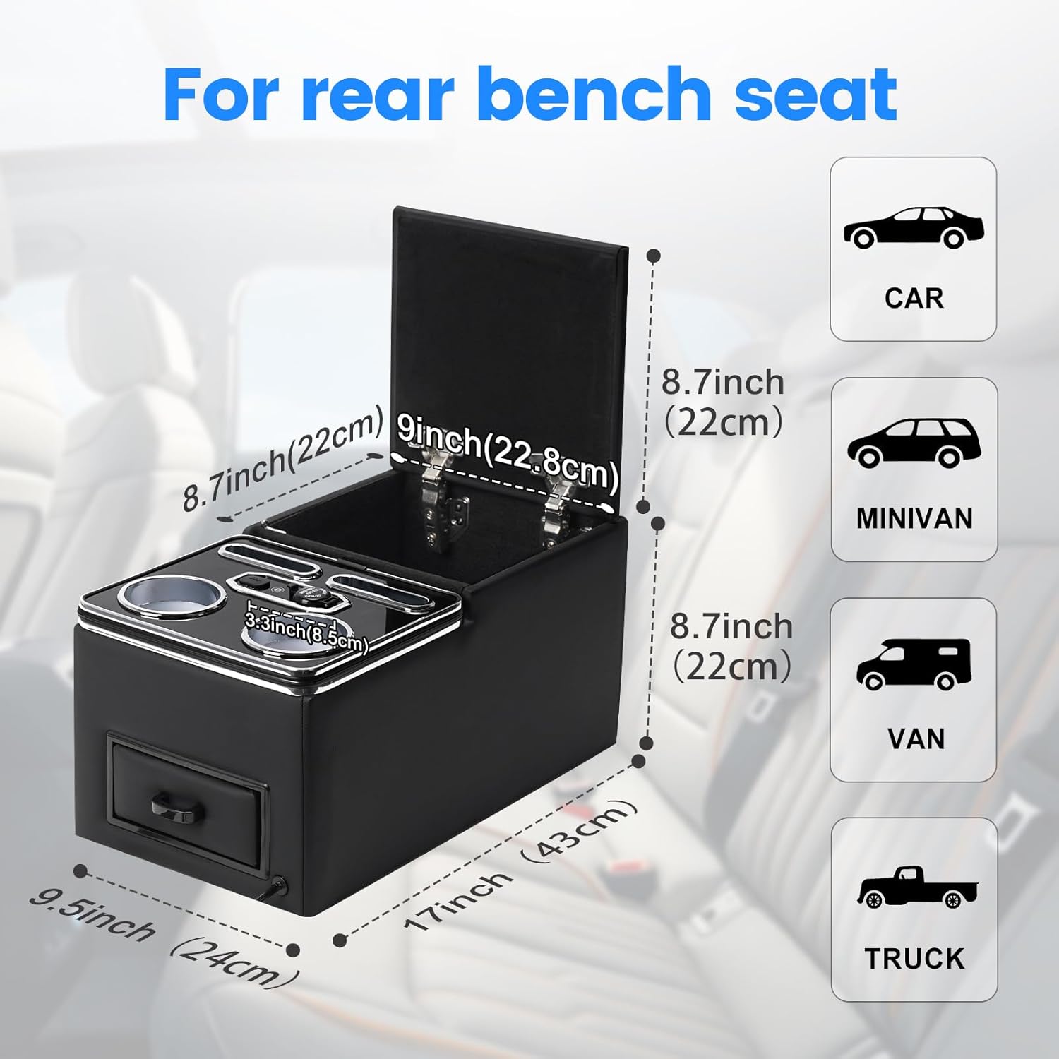 Rear Center Console For Car Minivan Van Truck