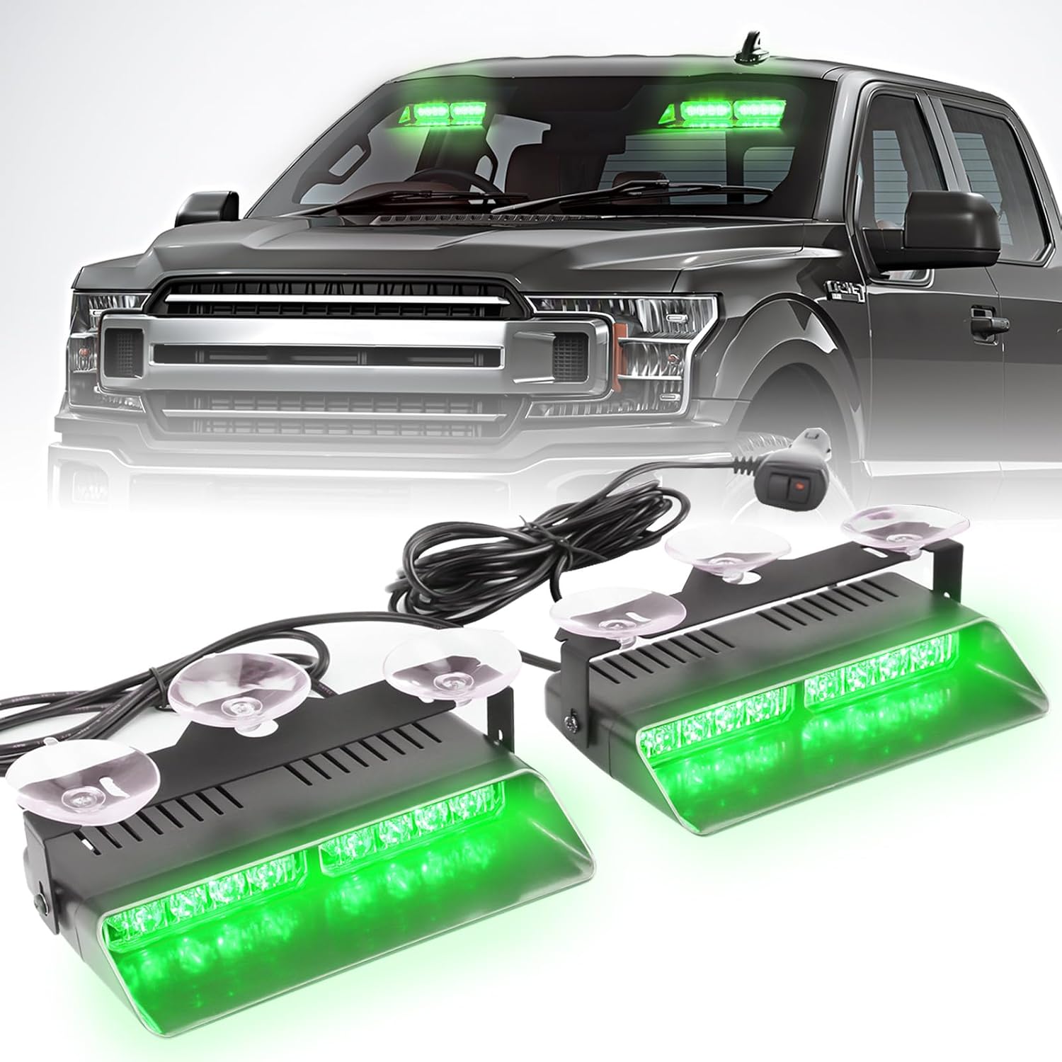 2x7.5" 16 LED Emergency Strobe Light Bar, 26 Flash Modes, Front/Rear Windshield Safety Warning Light for Police Firefighter Construction Vehicles Trucks