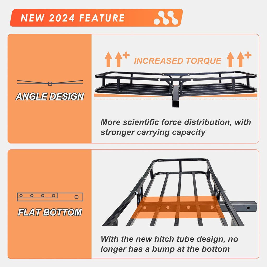 Hitch Mount Cargo Carrier Basket +Waterproof Cargo Bag 15 Cubic Feet,Hauling Weight Capacity of 500 Lbs fit on 2 Inch Receiver with Hitch Stabilizer,Net and Straps