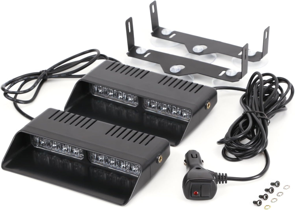 2x7.5" 16 LED Emergency Strobe Light Bar, 26 Flash Modes, Front/Rear Windshield Safety Warning Light for Police Firefighter Construction Vehicles Trucks