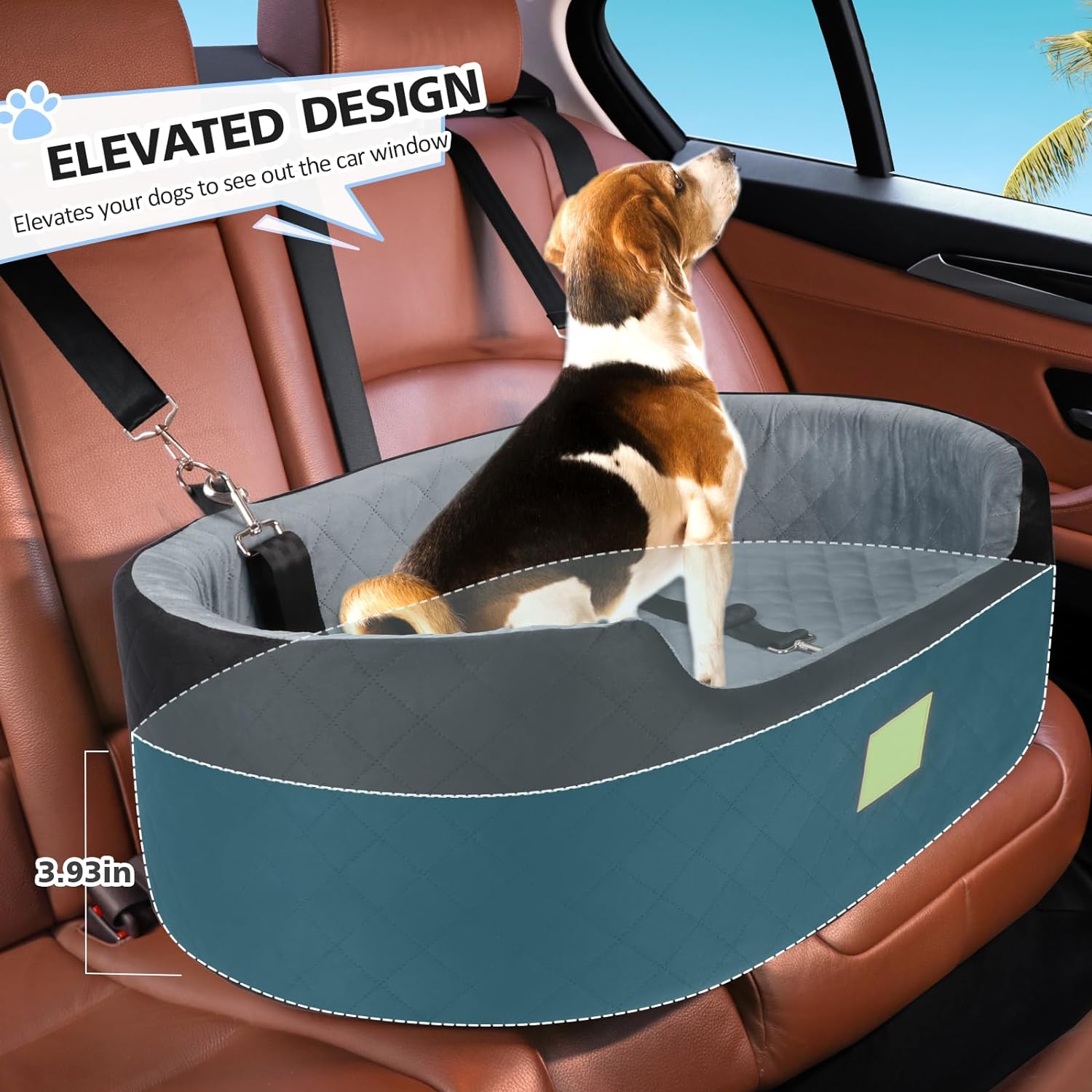Dog Car Seat, Suitable for large dogs and two small dogs, Upgraded Dog Booster Seat, Detachable & Washable Travel Bed Dog Seat with Thick Cushion, Installable in Car Back Seat or SUV's Trunk