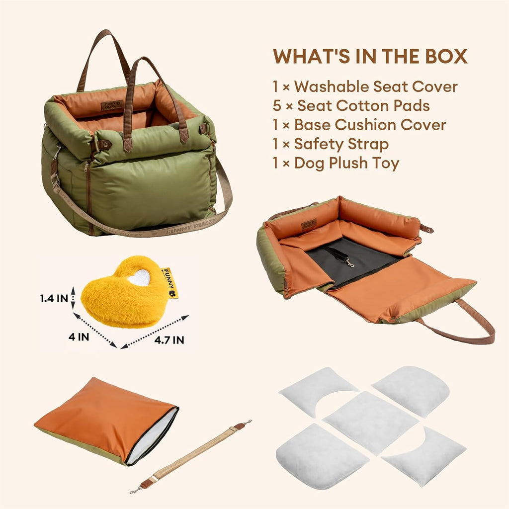 Leather Dog Car Seat for Small ＆ Medium Sized Dogs Up to 35lbs For Travel and Home