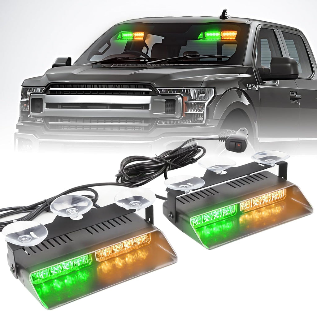 2x7.5" 16 LED Emergency Strobe Light Bar, 26 Flash Modes, Front/Rear Windshield Safety Warning Light for Police Firefighter Construction Vehicles Trucks