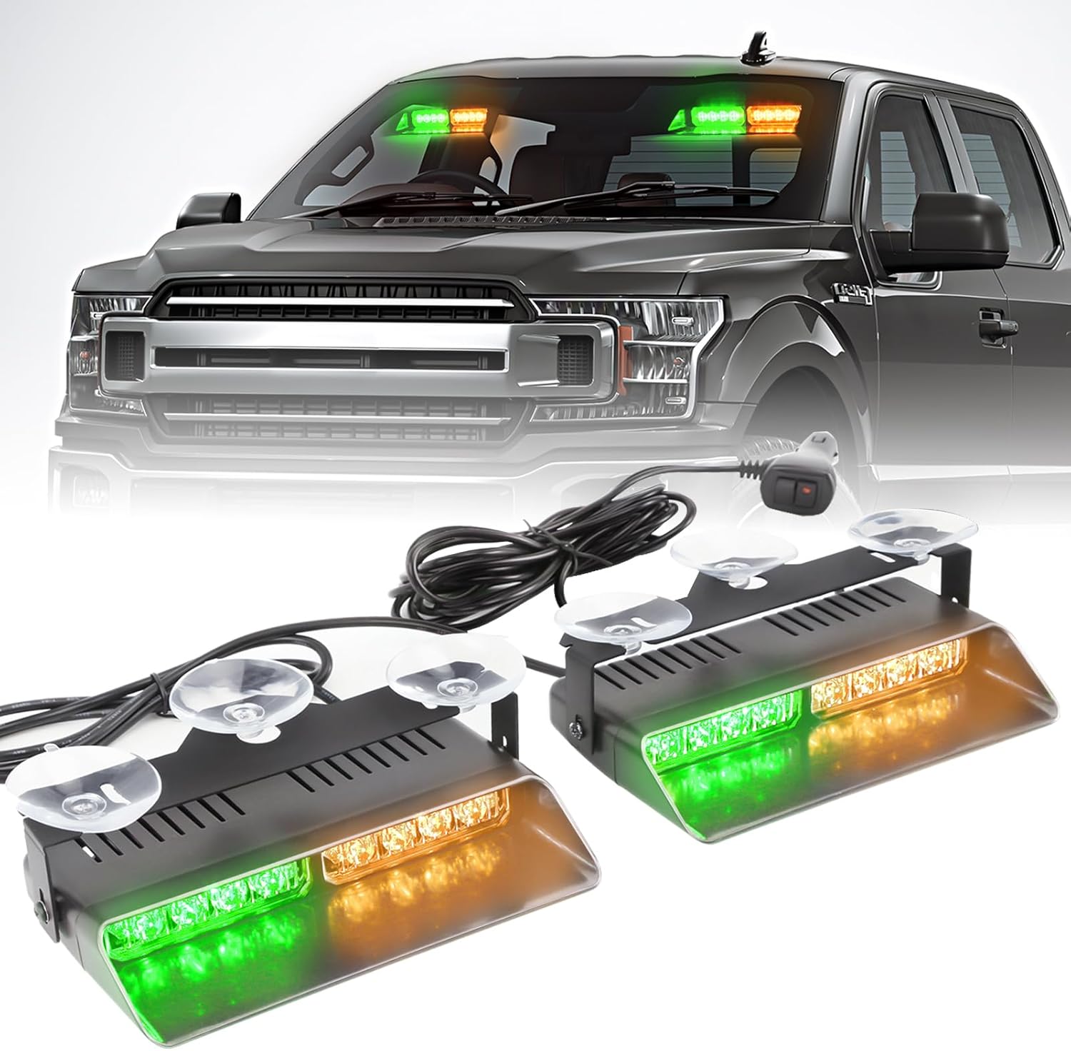2x7.5" 16 LED Emergency Strobe Light Bar, 26 Flash Modes, Front/Rear Windshield Safety Warning Light for Police Firefighter Construction Vehicles Trucks