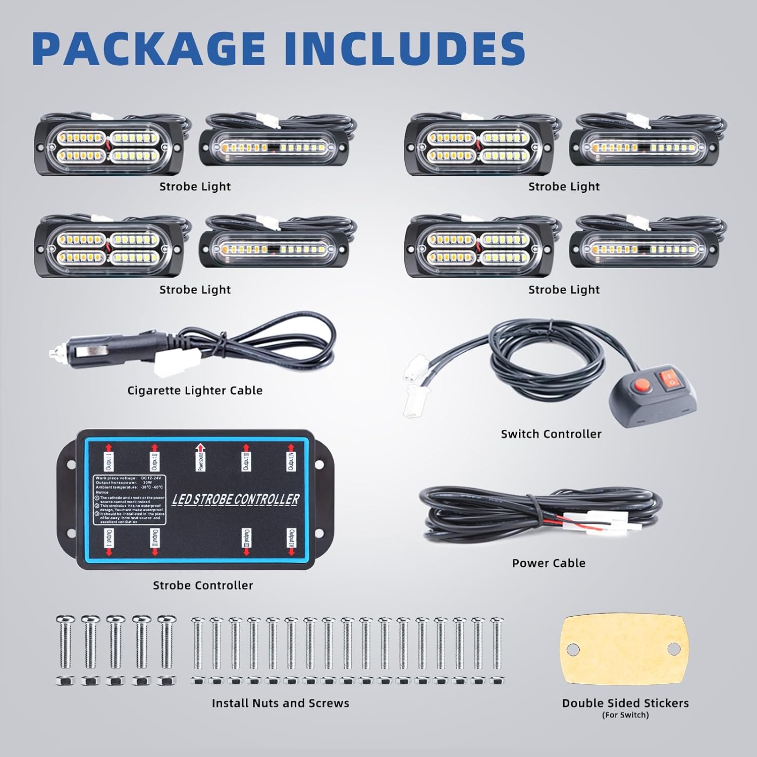 8pcs Sync Feature Emergency Strobe Grille Lights LED Ultra Slim Surface Mount Flashing Hazard Warning Light Bar with Controller for Firefighter/Construction/Trucks/Vehicles/Car