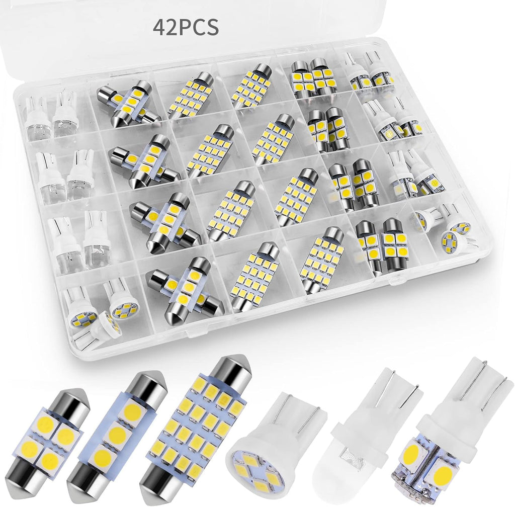 42 Pieces Universal Interior Car Lights, Super Bright White Dome Map Tail Cab Lights Bulb Kit Set