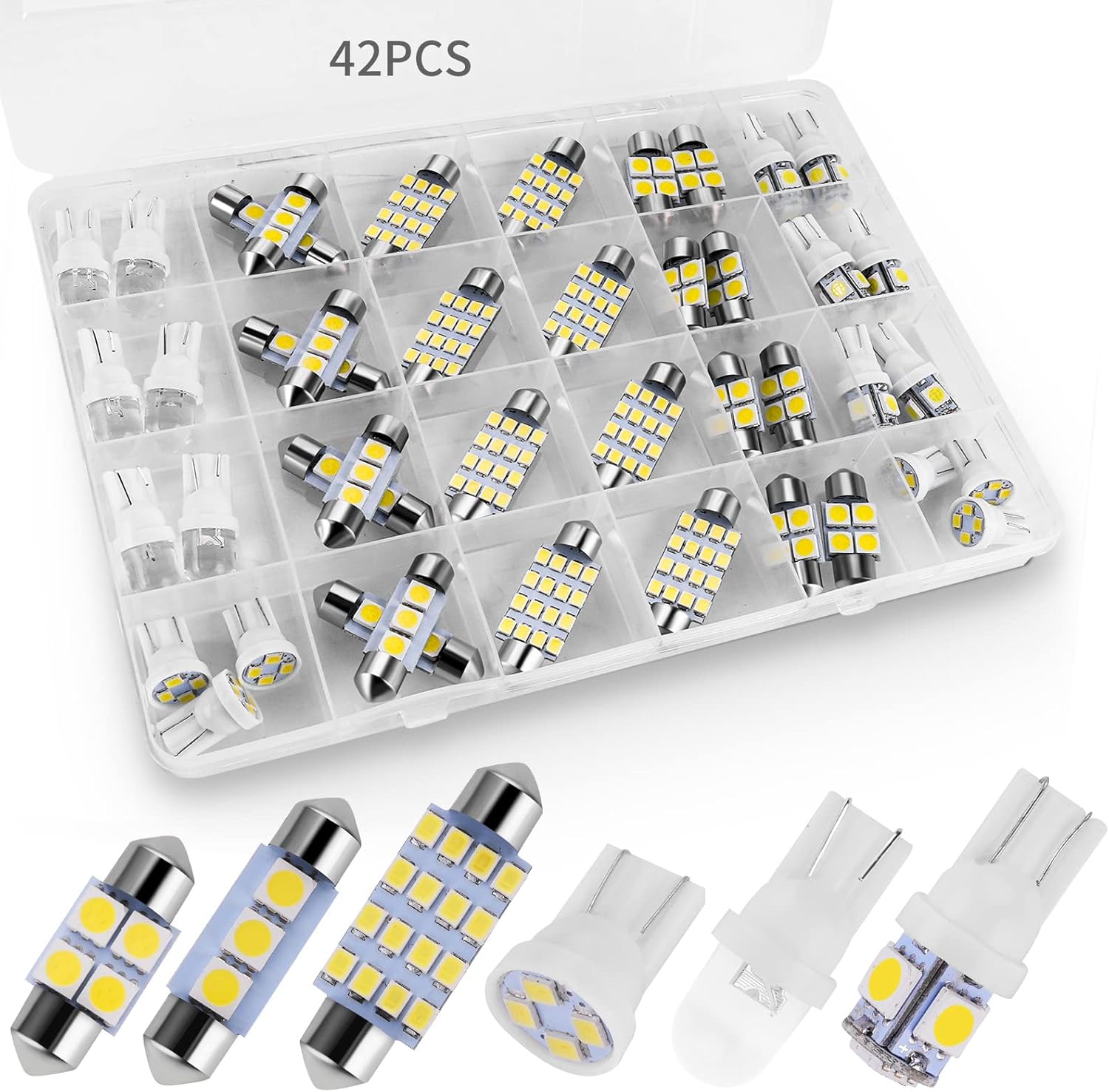 42 Pieces Universal Interior Car Lights, Super Bright White Dome Map Tail Cab Lights Bulb Kit Set