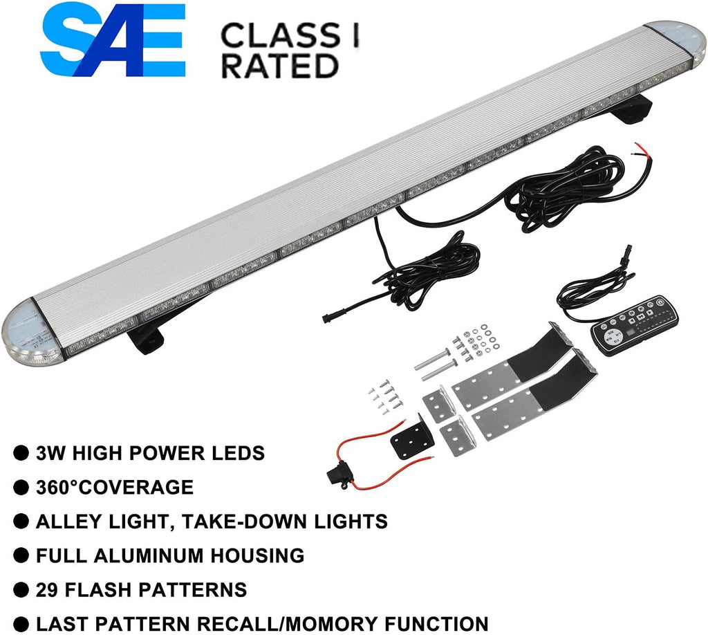 48" High-intensity LED Roof Mount Emergency Strobe Light Bar – 29 Flash Modes, Amber, for Tow Trucks & Construction Vehicles with Control Panel & Alley Lights