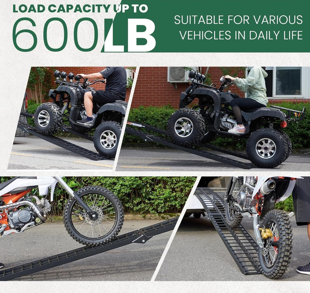 10ft Motorcycle Ramp - 600lb Capacity - Portable Loading Ramp for Motorcycles, Dirt Bikes, Bicycles - 120"x11.6" Black Ramp