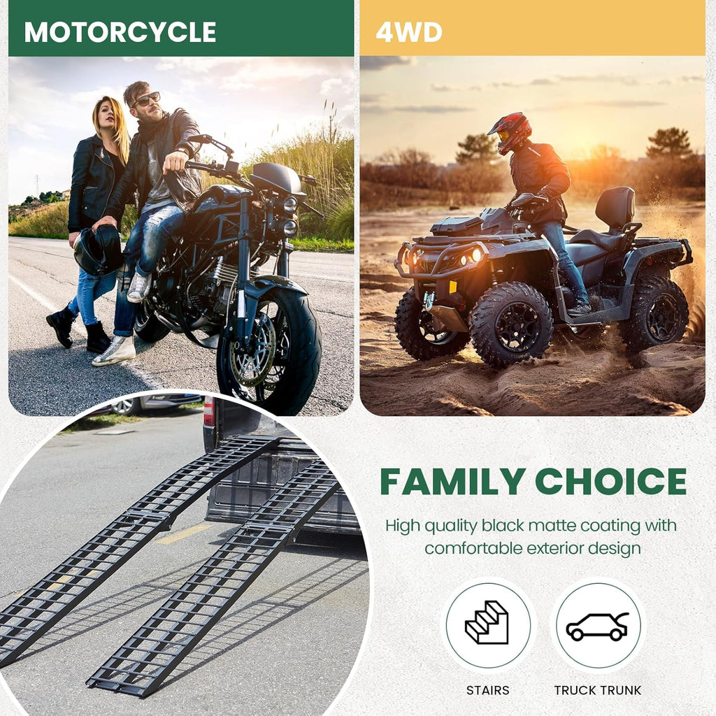 10ft Motorcycle Ramp - 600lb Capacity - Portable Loading Ramp for Motorcycles, Dirt Bikes, Bicycles - 120"x11.6" Black Ramp