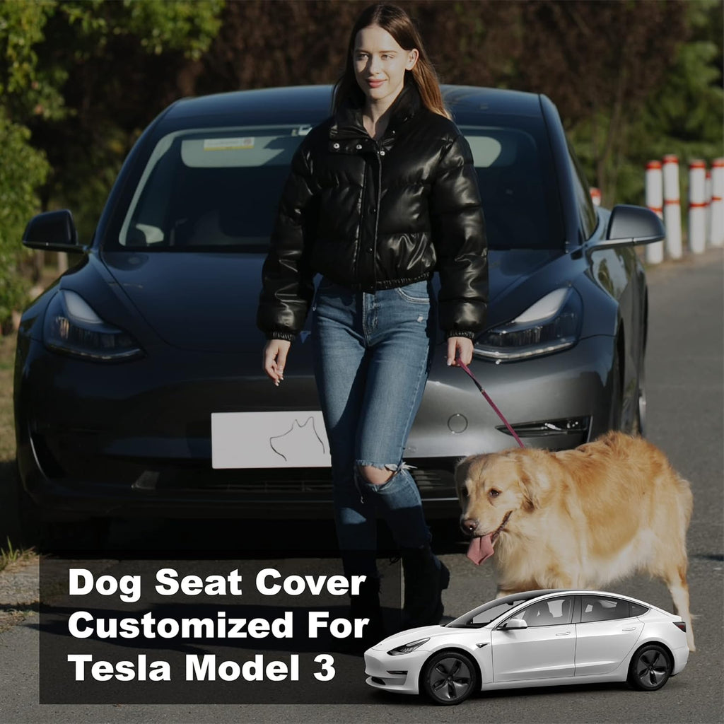 Dog Seat Covers for Back Seat with Mesh Window & Headrest Protection For Tesla Model 3