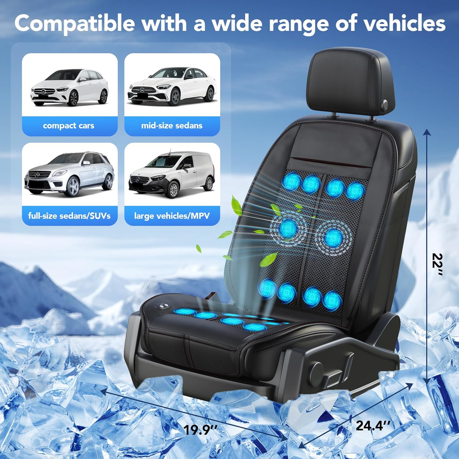 Cooling Car Seat Cover with 16 Powerful Fans 3-Speed Temperature Fit For Car SUV, Truck Van