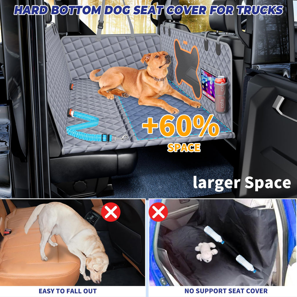 Dog Seat Cover for Trucks, Hard Bottom Dog Hammock Back Seat Extender for Dogs for F150, RAM1500, Silverado - Waterproof Truck Seat Protector for Dogs Back Seat (Black)