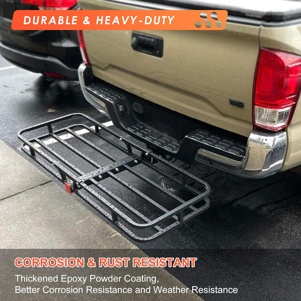 Hitch Mount Cargo Carrier Basket +Waterproof Cargo Bag 15 Cubic Feet,Hauling Weight Capacity of 500 Lbs fit on 2 Inch Receiver with Hitch Stabilizer,Net and Straps