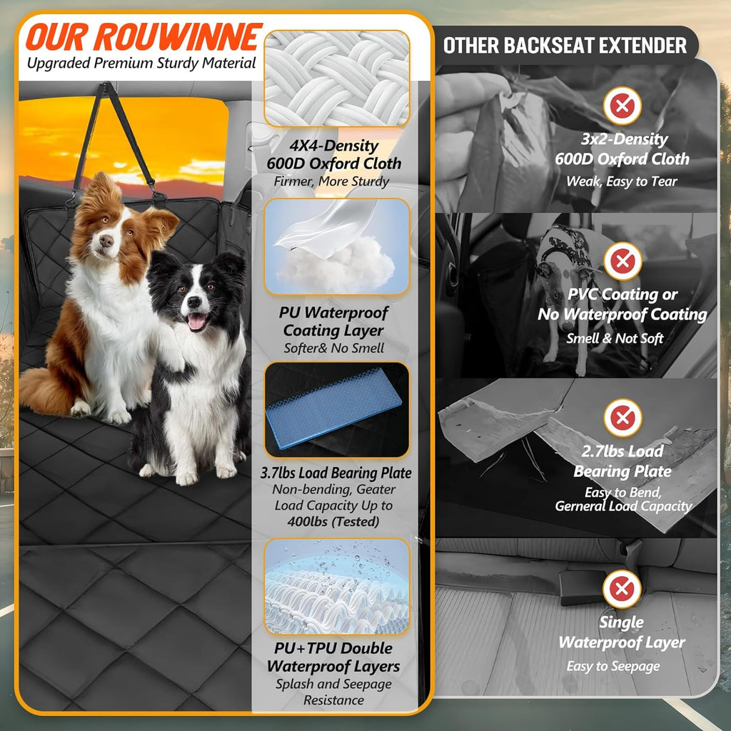 Back Seat Extender for Dogs-Large Space, Dog Car Seat Cover Hard Bottom Holds 400lbs, Sturdy Backseat Extender for Dogs, Waterproof Dog Hammock for Car Dog Car Bed for Car, SUV, Samll Truck