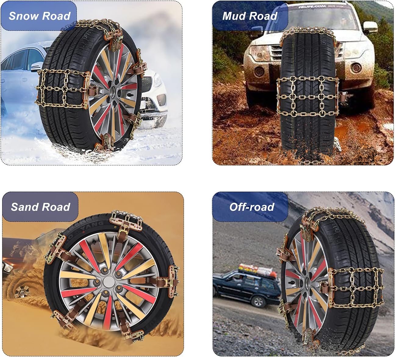 Universal Adjustable Snow Chains for SUV Car Pickup Trucks RV (6 Packs)