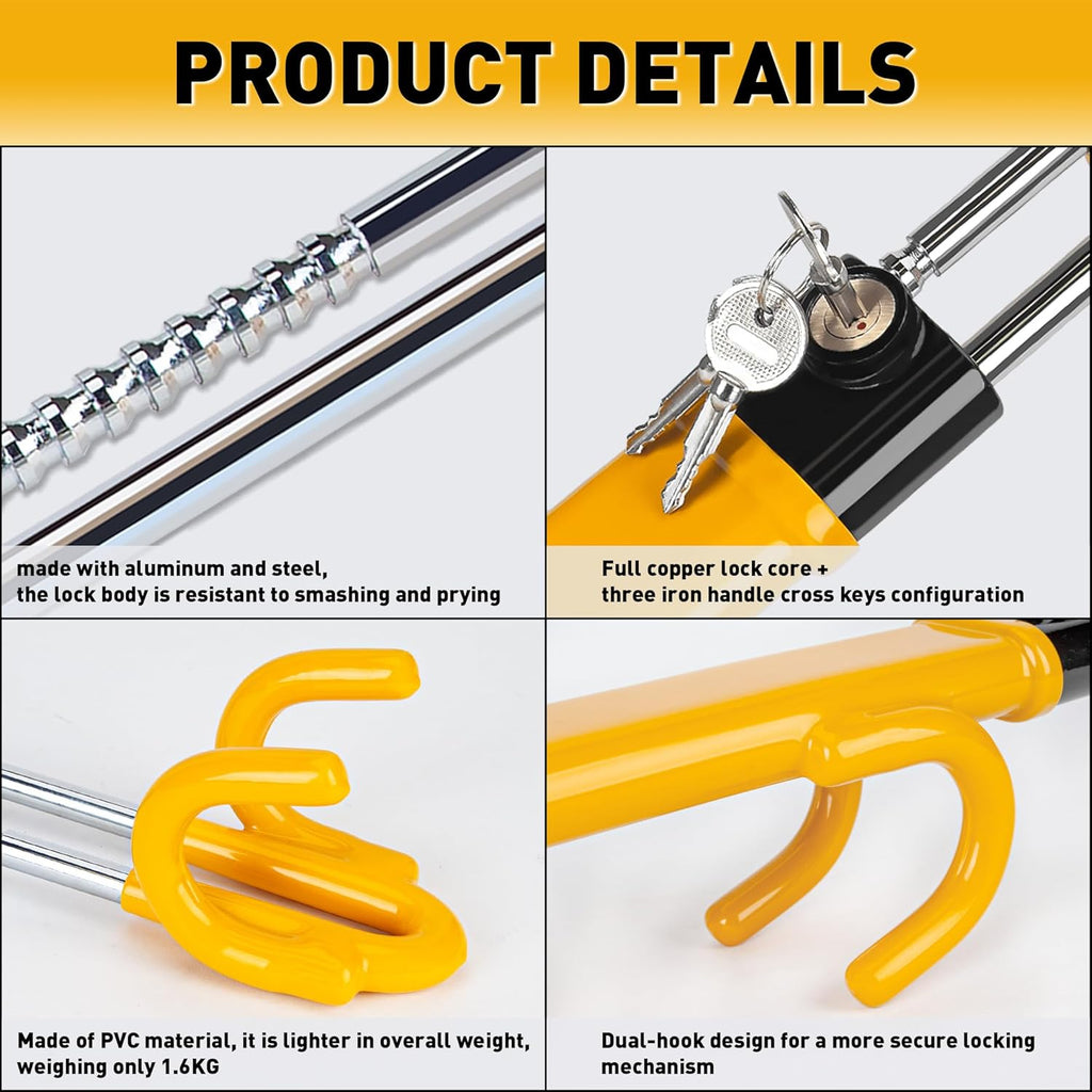 Heavy Duty Steering Wheel Lock Anti-Theft Car Device Security For Cars Trucks Vans and SUVs with 3 Keys