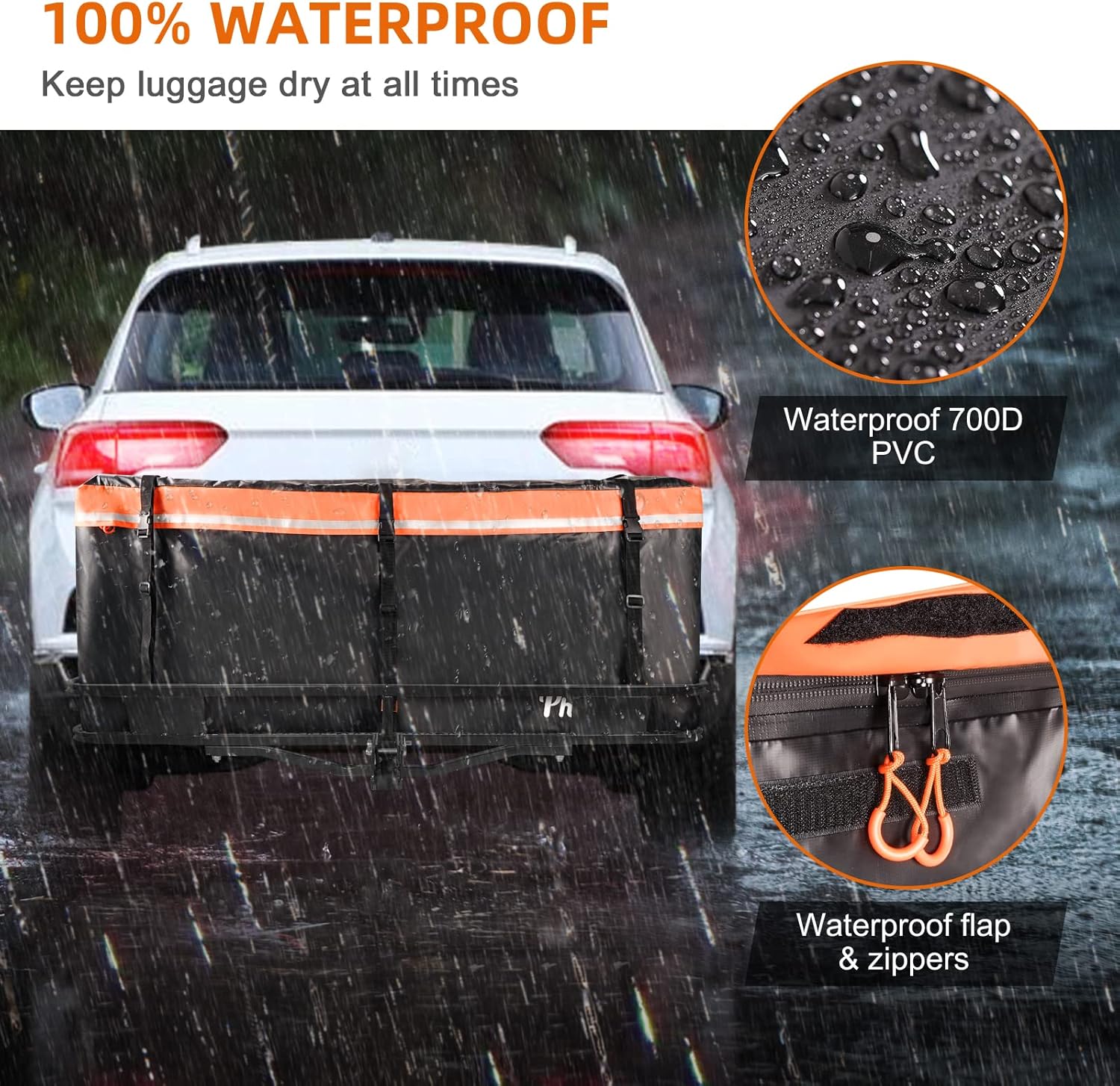 Waterproof Hitch Cargo Carrier Bag with Safety Straps 20 Cu Ft