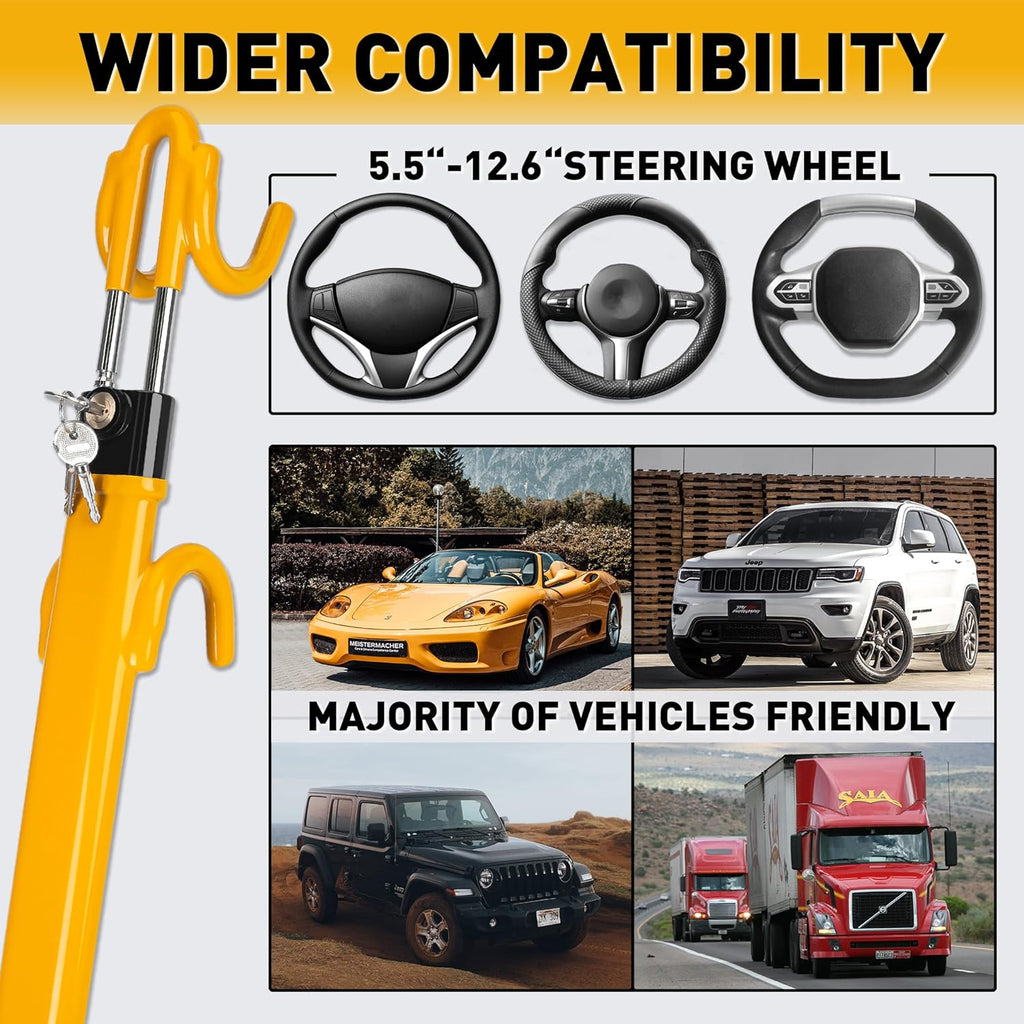 Heavy Duty Steering Wheel Lock Anti-Theft Car Device Security For Cars Trucks Vans and SUVs with 3 Keys
